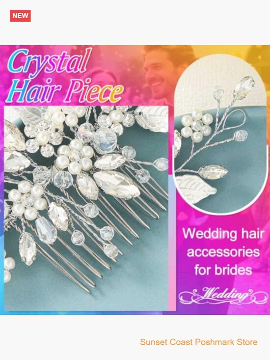 Wedding Hair Comb Pearl Crystal Side Hair Accessory for Bridal Updo